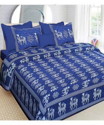 indigo dabu print cotton  double king size bed sheet with chain pillow cover 1
