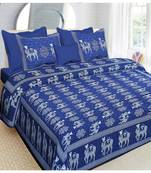 indigo dabu print cotton  double king size bed sheet with chain pillow cover
