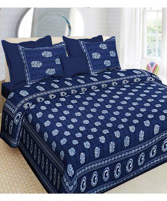 indigo dabu print cotton  double king size bed sheet with chain pillow cover 1