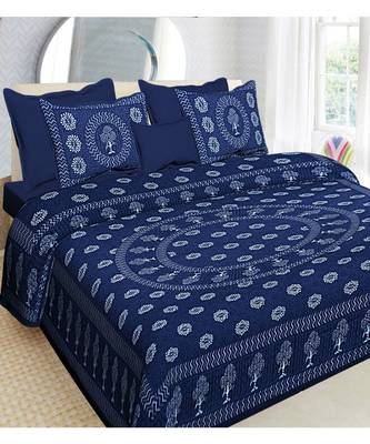 indigo dabu print cotton  double king size bed sheet with chain pillow cover 1