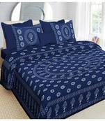 indigo dabu print cotton  double king size bed sheet with chain pillow cover