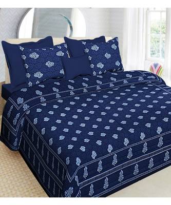 indigo dabu print cotton  double king size bed sheet with chain pillow cover 1