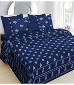 indigo dabu print cotton  double king size bed sheet with chain pillow cover