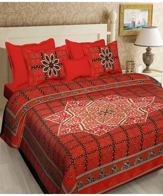 multicolour  printed cotton  double king size bed sheet with  pillow cover 1