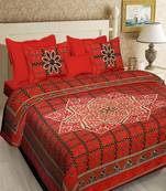 multicolour  printed cotton  double king size bed sheet with  pillow cover