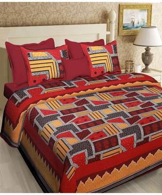 multicolour  printed cotton  double king size bed sheet with  pillow cover 1