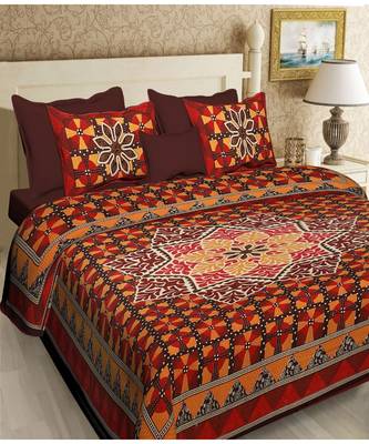 multicolour  printed cotton  double king size bed sheet with  pillow cover 1