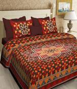 multicolour  printed cotton  double king size bed sheet with  pillow cover