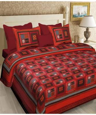 multicolour  printed cotton  double king size bed sheet with  pillow cover 1