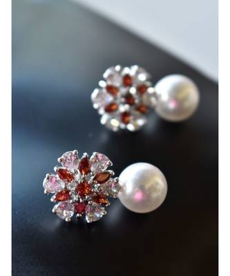 Floral CZ Earring With Pearl Drop 1