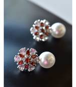 Floral CZ Earring With Pearl Drop