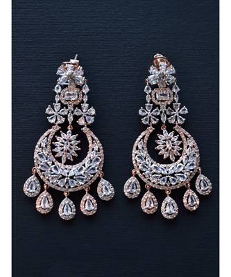Sleek Danglers In Rose Gold Adorned With AD Stones 1