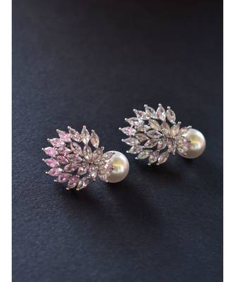 Kundan Danglers with white meenakari and pink beads 1