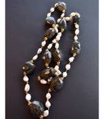 Contemporary Beaded Necklace Pearl and Black Semi Precious Stone