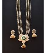 Mesmerising Lotus Necklace in Green Enamel and Soft Pearls