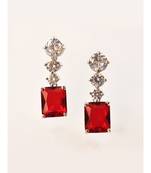 Sparkling Princess Cut Earring in Red Onyx Stone