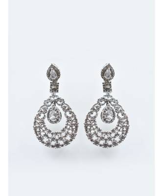 Sleek AD Chandbali in Silver Tone 1