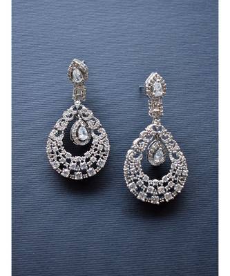 Sleek AD Chandbali in Silver Tone 2