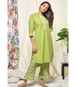 Green Plain Lace Kurta with Frill Pants