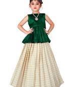 Kids Cotton Silk Green Top And White Lehenga Choli Set 