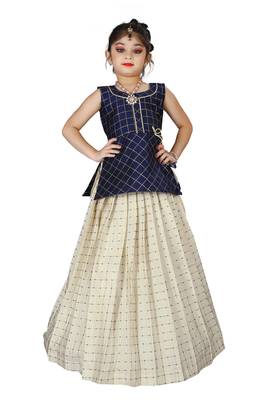 Kids Blue Top And White Lehenga Choli Set  1