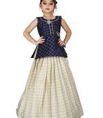 Kids Blue Top And White Lehenga Choli Set 