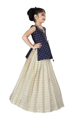 Kids Blue Top And White Lehenga Choli Set  2