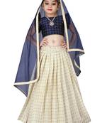Kids Cotton Silk Blue Blouse And White Lehenga Choli 