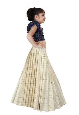 Kids Cotton Silk Blue Blouse And White Lehenga Choli  2