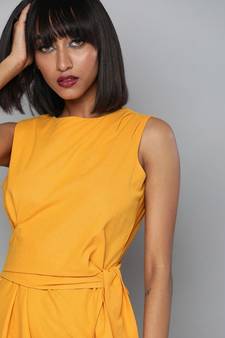 Mustard Side Knot Shift Dress
