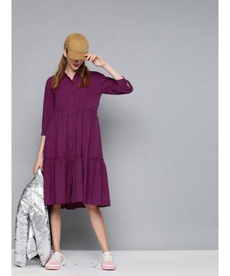 Purple Front Open Tiered Dress 4
