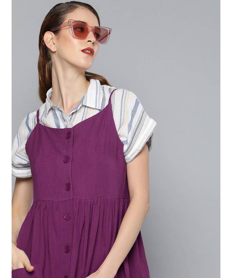 Purple Front Open Strappy Dress
