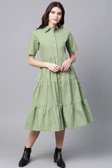 Olive Tiered Shirt Dress