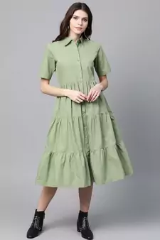 Olive Tiered Shirt Dress