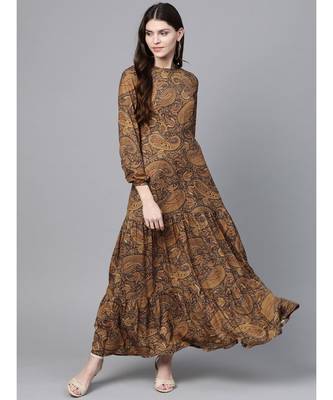 Brown Paisley Tiered Maxi 1