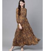 Brown Paisley Tiered Maxi