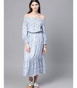 Blue Paisley Smocked Bardot Midi Dress