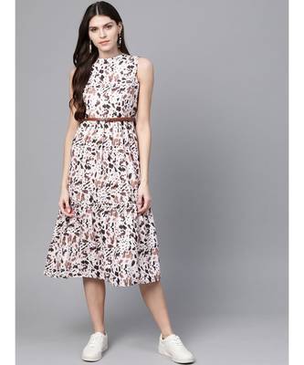 Off White Leopard Tiered Belted Midi Dress 1