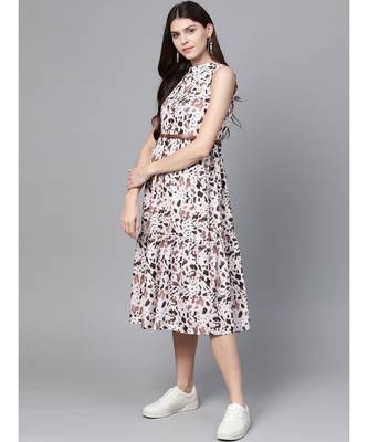 Off White Leopard Tiered Belted Midi Dress 2