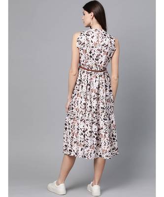 Off White Leopard Tiered Belted Midi Dress 3