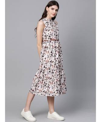 Off White Leopard Tiered Belted Midi Dress 4