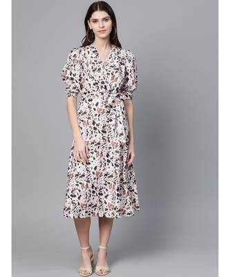 Off White Leopard Belted Midi 1