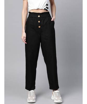 Black Front Button Tapered Pants 1
