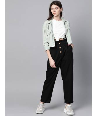 Black Front Button Tapered Pants 4