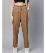 Brown Front Button Tapered Pants