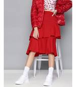 Red Layered Midi Skirt