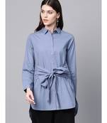 Blue Front Tie Longline Shirt