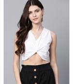 White Poplin Front Knot Crop Top