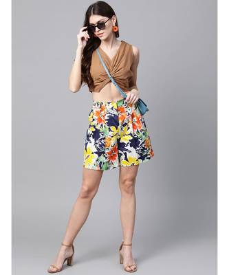Brown Poplin Front Knot Crop Top 4