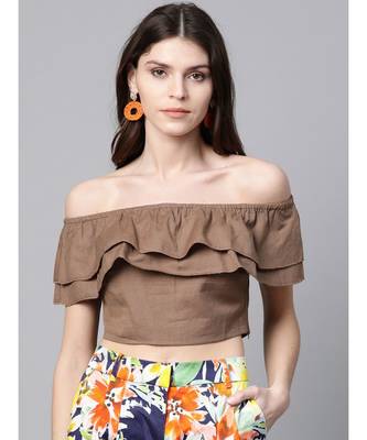 Brown Off Shoulder Layer Crop Top 1